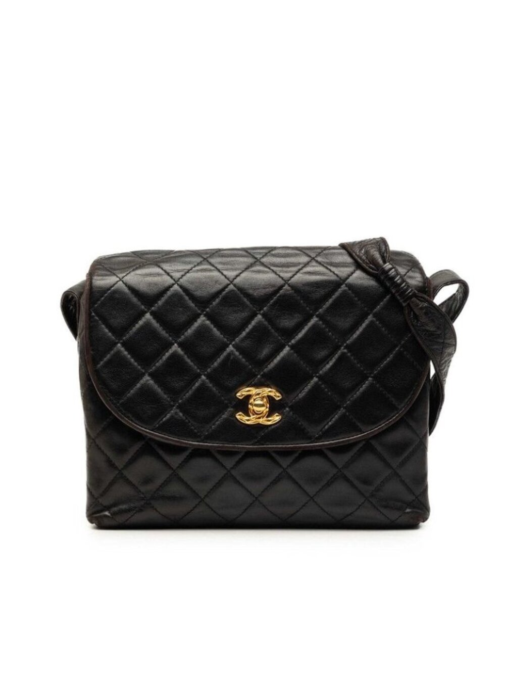 Chanel Quilted CC Logo Crossbody Shoulder Bag Black Gold Lambskin